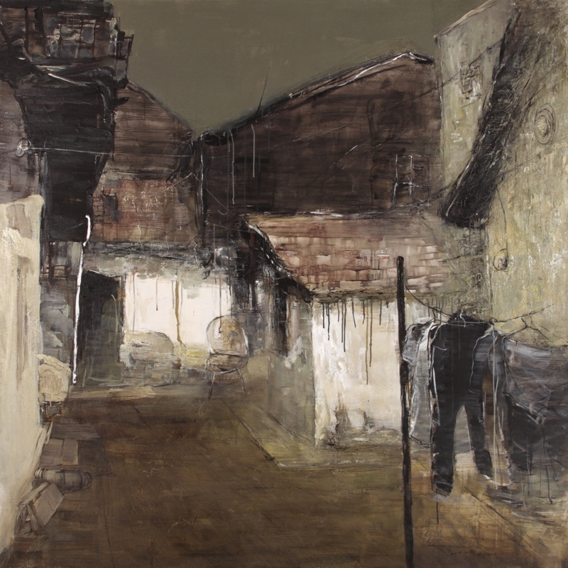 老巷 老屋 布面油画   2000年  180cm×180cm
