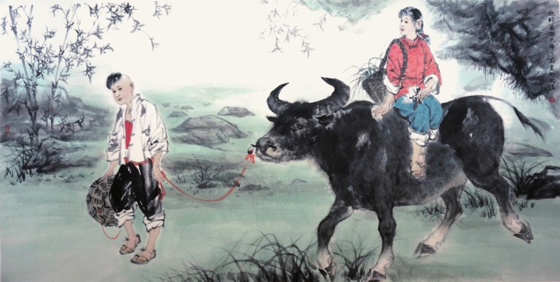 牧归图 水墨纸本 2013年 69cm x 138cm