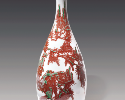 叶建新 力争上游图 陶瓷釉里红 45.5cm×16.8cm×10cm 2018年